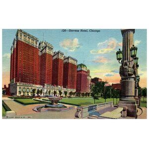 Postcard 1950 Chrome era Stevens Hotel Chicago